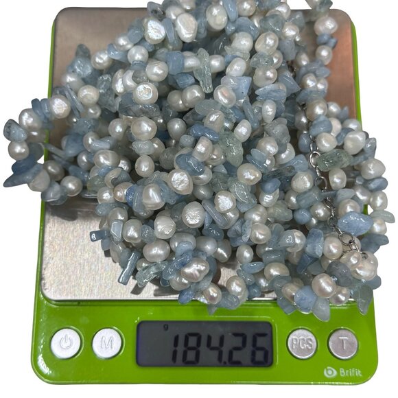 Ross-Simons Aquamarine Bead 6mm Cultured Pearl Torsade Necklace Sterling Silver - Picture 6 of 10